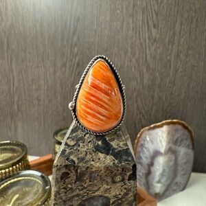 Orange Teardrop Stone Silver Ring